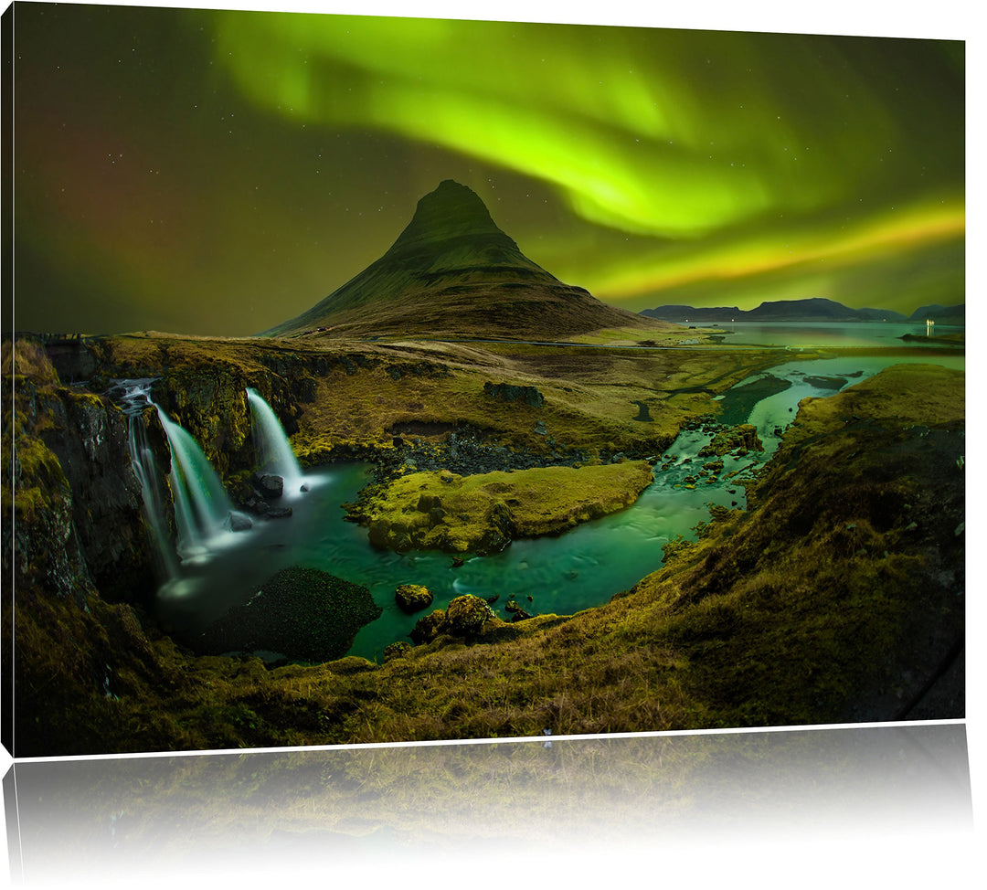 Pixxprint Kirkjufell Wasserfall als Leinwandbild/Grösse: 100x70 cm/Wandbild/Kunstdruck/fertig bespan