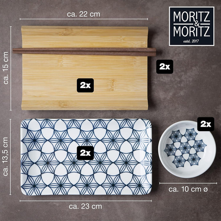 Moritz & Moritz Sushi Geschirr Set für 2 Personen - 10 Teile - Sushi Servierset mit 2x Sushi-Teller,