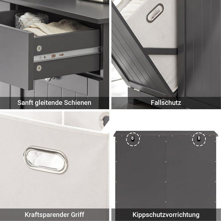 SoBuy Mülleimer Schrank mit 2 Fächern à 45L Mülltrennsystem Grau für Küche | Küchenschrank aus E1 MD