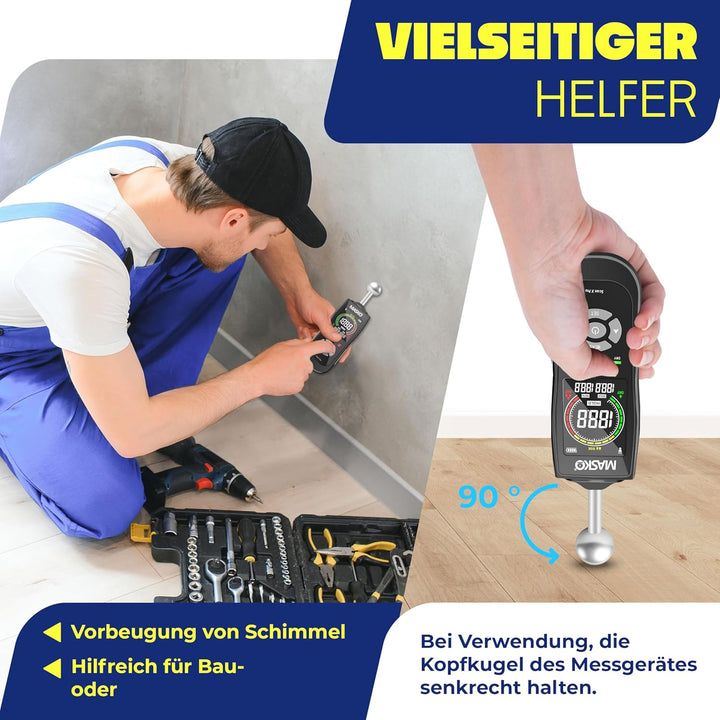 MASKO® Feuchtigkeitsmessgerät Feuchtigkeitsmesser Wand Boden, Holz & Baustoffe Estrich Beton Gips ze