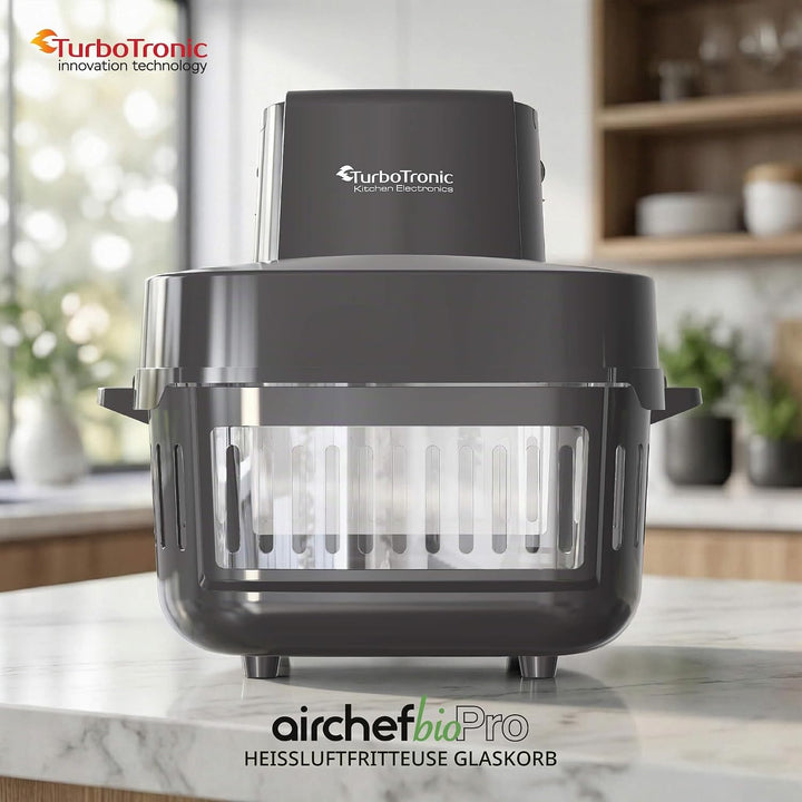 TurboTronic Heissluftfritteuse 6 L - AFG6-1600 W Glas Airfryer – Digitale Heissluft Fritteuse 50–180