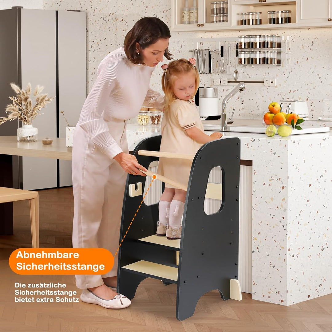 Lernturm ab 1 Jahr, 3 Stufen Höhenverstellbarer Lernturm, Sicher &amp; Stabil, Montessori Küchenhelfer u