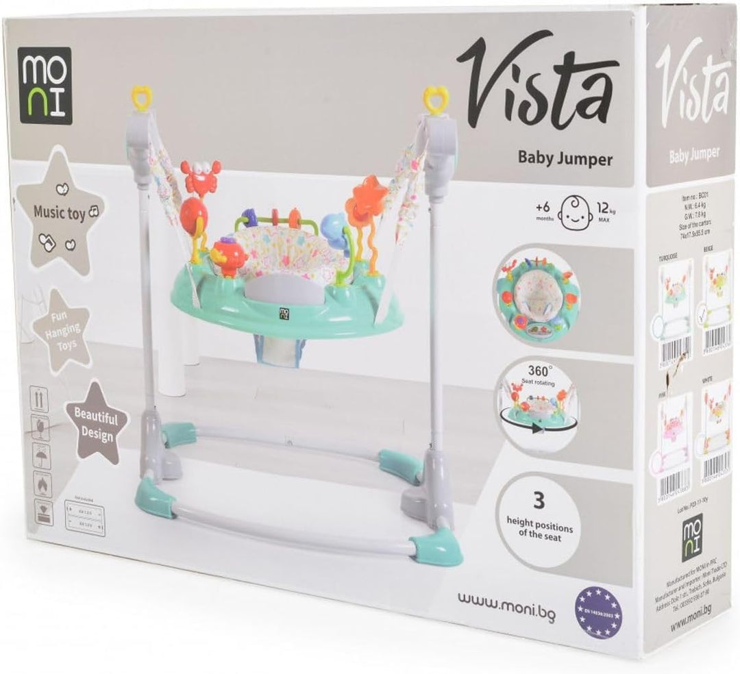 Hopser Vista mit Spielcenter, Musik, Licht, MP3-Anschluss, Höhe einstellbar Grau Türkis, Grau Türkis