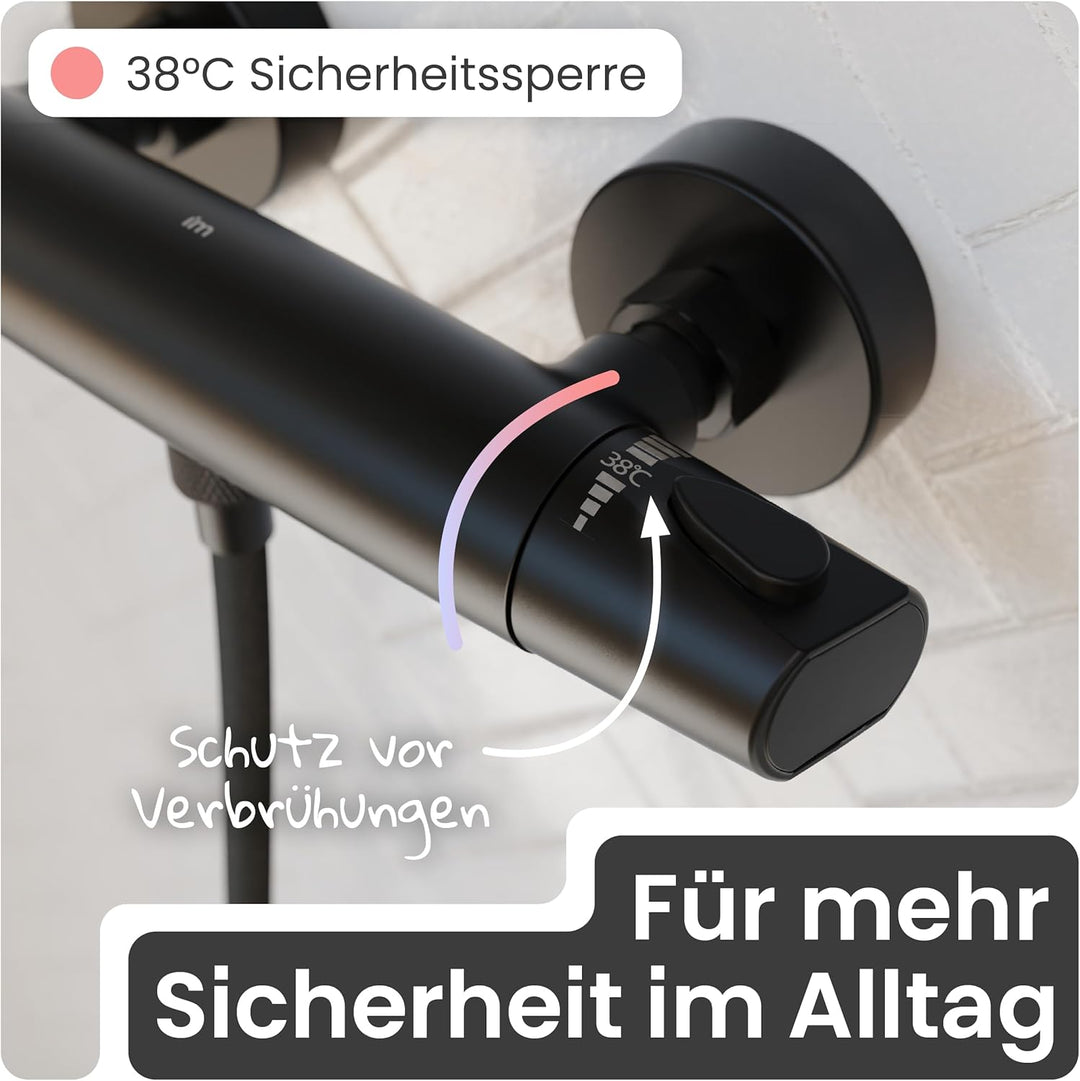 instmaier Beatrice | Duscharmatur mit Thermostat | Schwarz matt | Duschthermostat für Badewanne und
