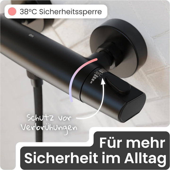 instmaier Beatrice | Duscharmatur mit Thermostat | Schwarz matt | Duschthermostat für Badewanne und