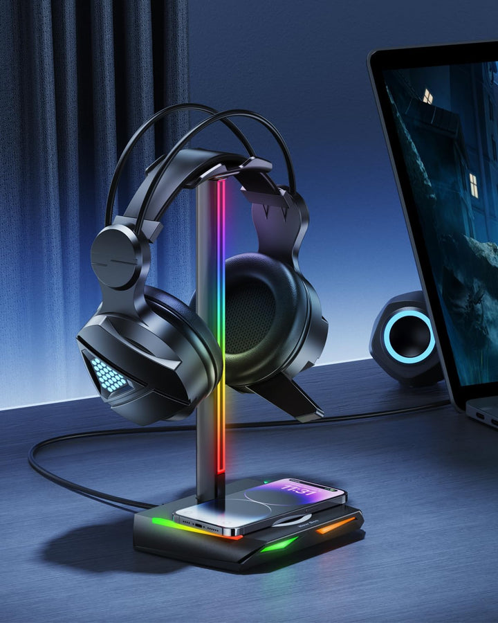 New Bee RGB Kopfhörer Ständer mit Wireless Ladegerät,Gaming-Headset-ständer Headset Halterung Wirele