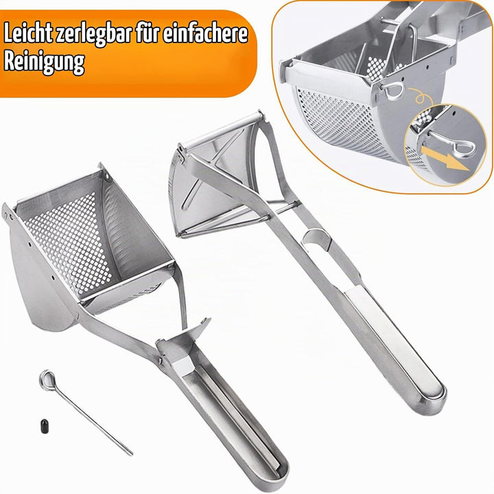 Kartoffelpresse Edelstahl mit Komfortgriff, Grosses Loch Kartoffelstampfer, Spätzlepresse, Einfache
