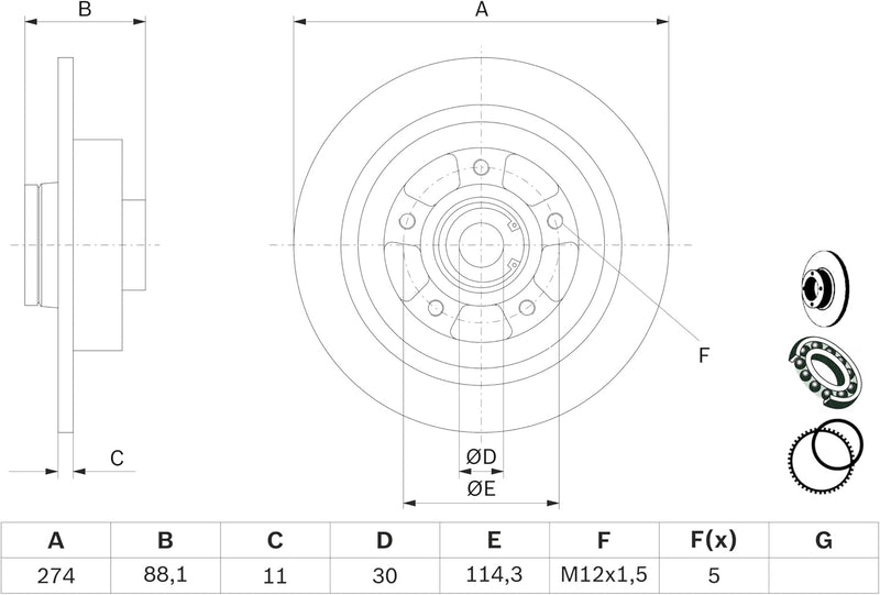 Bosch BD1627 Bremsscheiben mit Radlager - Hinterachse - ECE-R90 Zertifizierung - eine Bremsscheibe