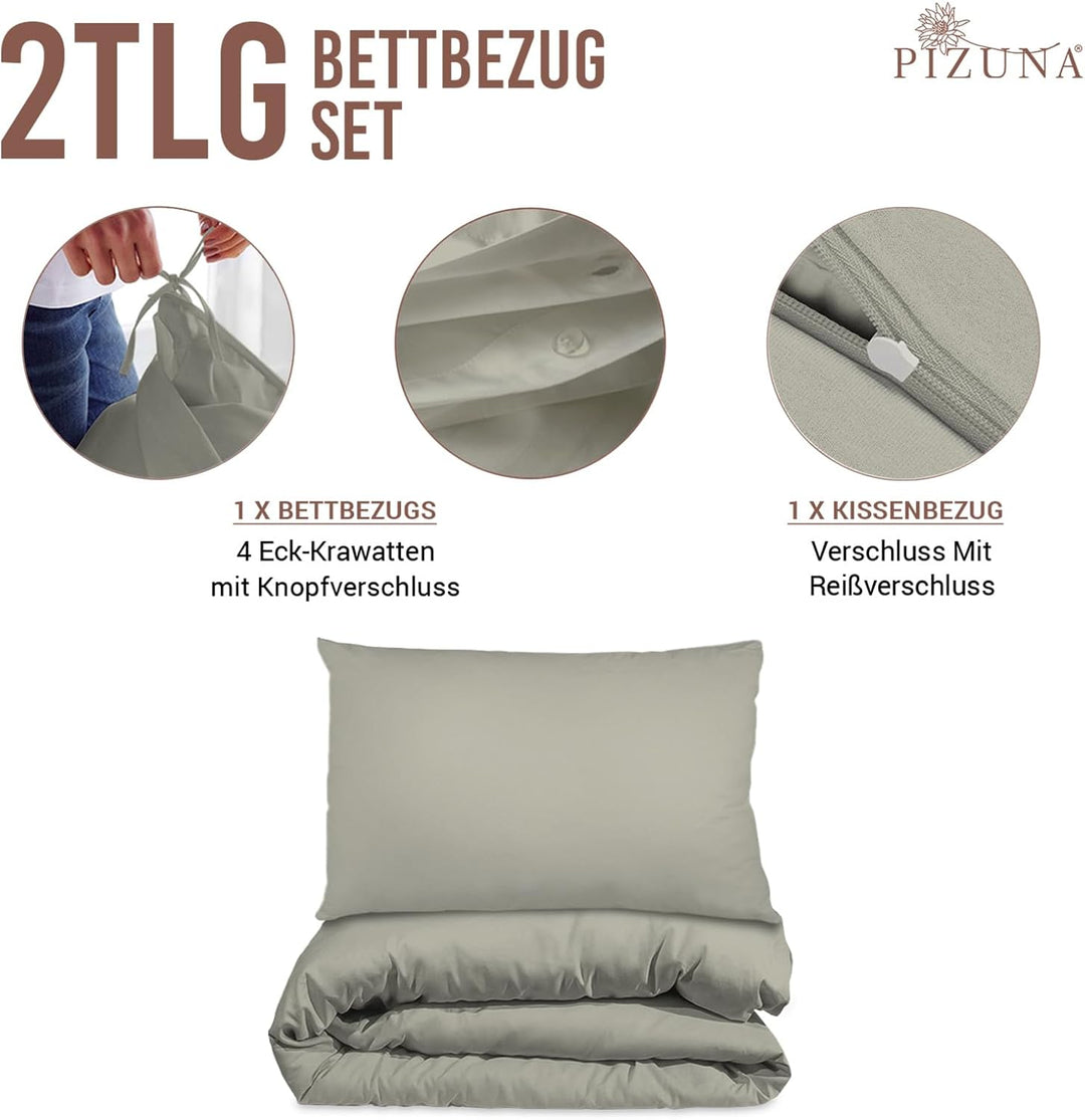 Pizuna 400 Fadenzahl aus Baumwolle Bettwäsche Silber, 100% Langstaple Baumwolle Bettbezug und Kissen
