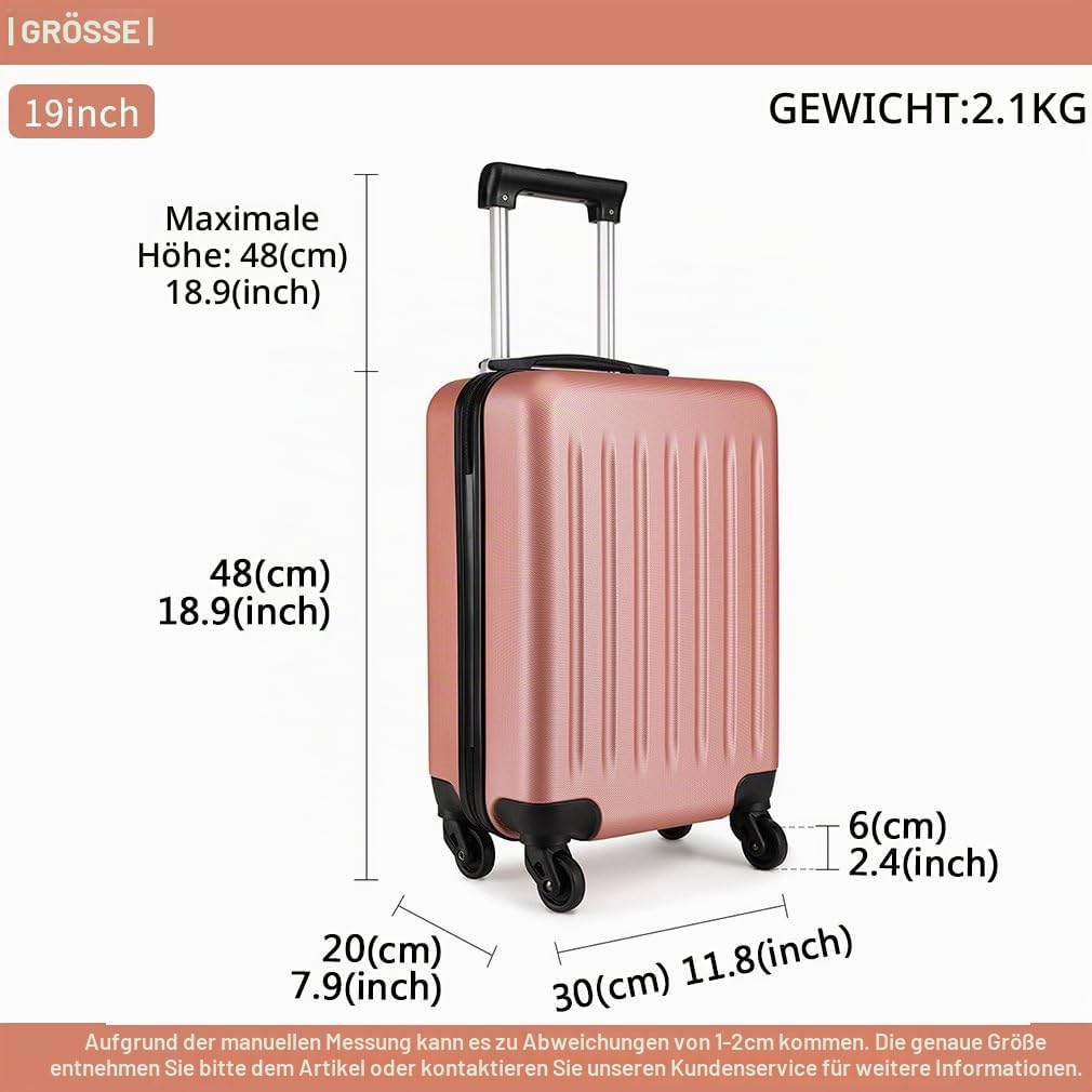 KONO Hartschale Koffer Trolley Rollkoffer Zwillingsrollen ABS Handgepäck Bordgepäck 4 Rollen, 48cm 2