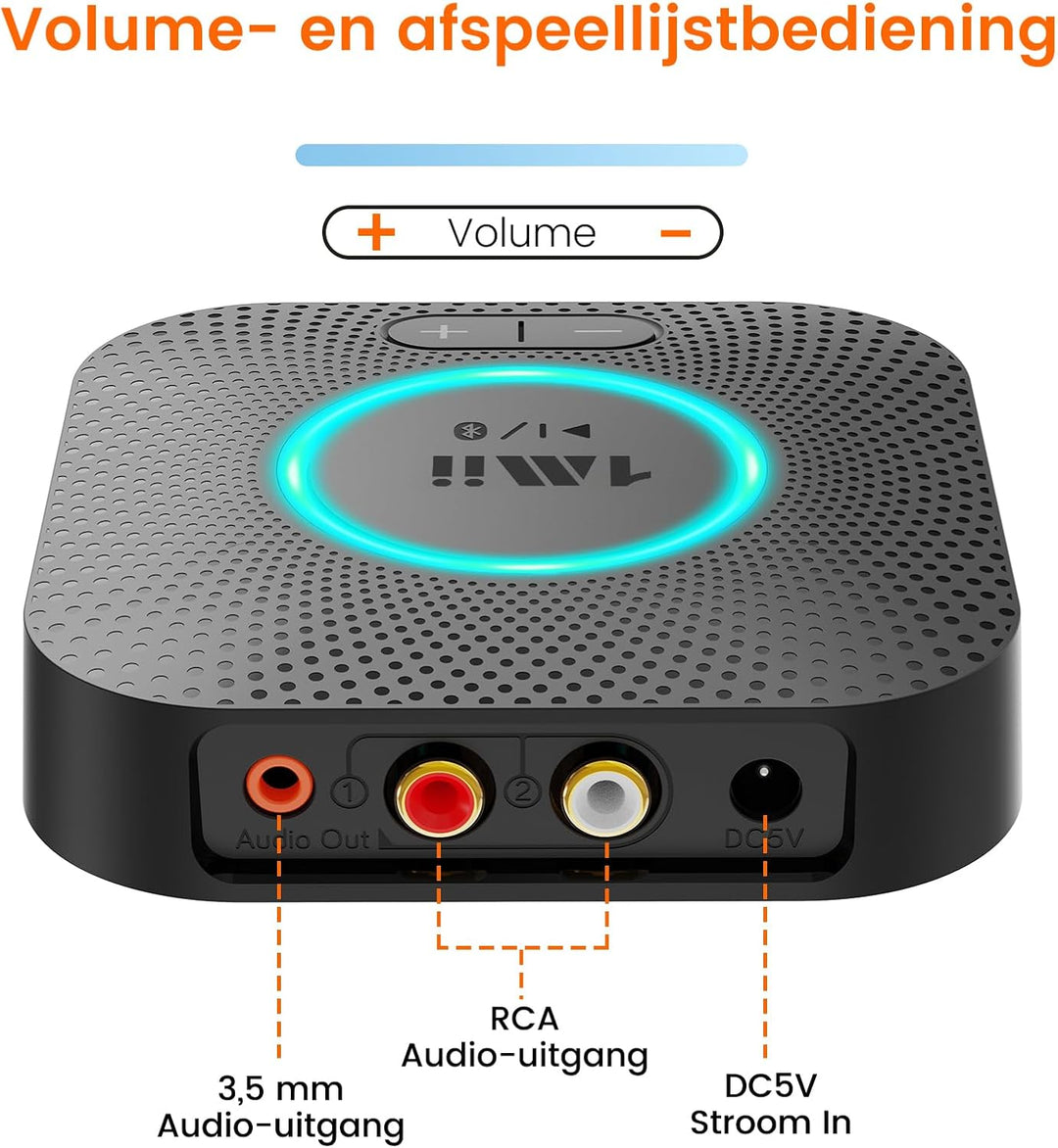 1Mii B06S Bluetooth Audio Adapter, HiFi Wireless 5.2 Empfänger, Lautstärkeregelung, aptX HD & Low La