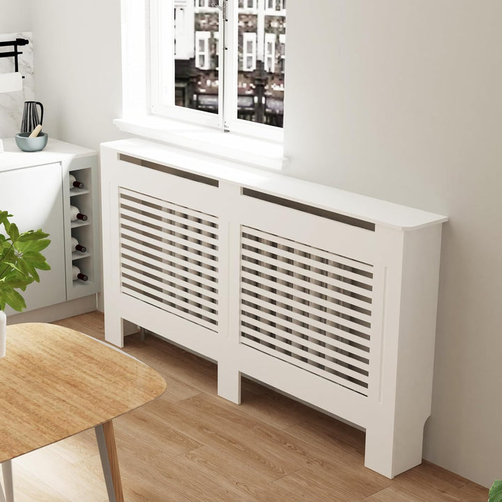 FATIVO Heizkörperverkleidung Hohe Heizkörperabdeckung Horizontal Holz 101×152×19 cm Weiss aus MDF la