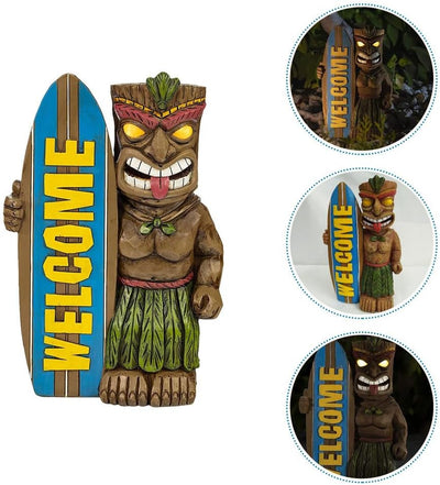 Cabilock Garten Hawaii Tiki Figur Welcome Gartendeko Willkommen Schild Tierfiguren Garten Dekofigur