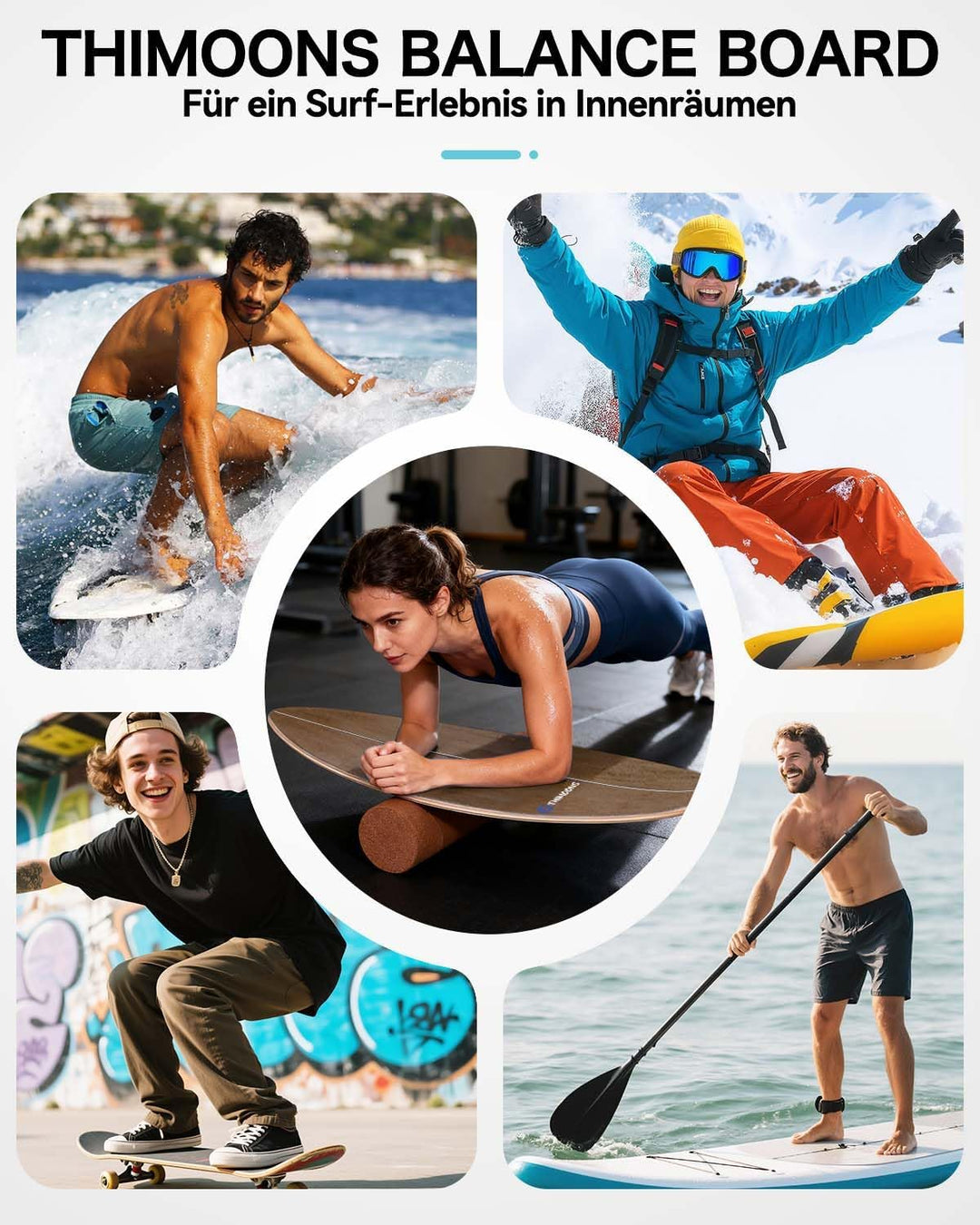 Balance Board Erwachsene | Rutschfeste Oberfläche & Rocker Shape | Surf Balanceboards für Surf Core-