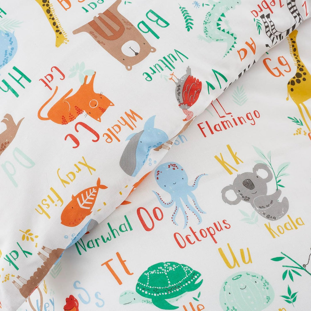 Happy Linen Company Bettwäsche-Set für Mädchen und Jungen, mit Tiermotiven, ABC, Weiss, mehrfarbig,
