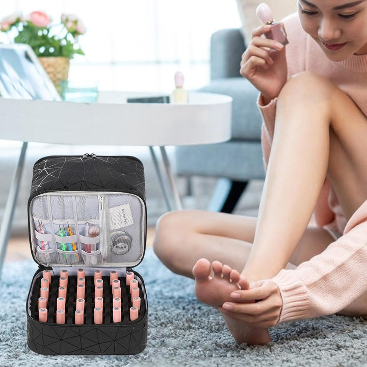 Makeup Bag, Double Layer Travel Bag, Nail Polish Organiser, Double Layer Design Nail Polish Holder C