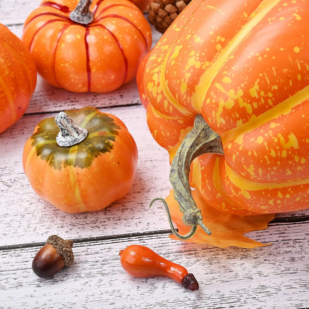 Atoke 8 Stück Kürbis Herbst Deko Dekoration, Gross Sortiert Weiss Kürbisse Künstliche Pflanzen Kürbi