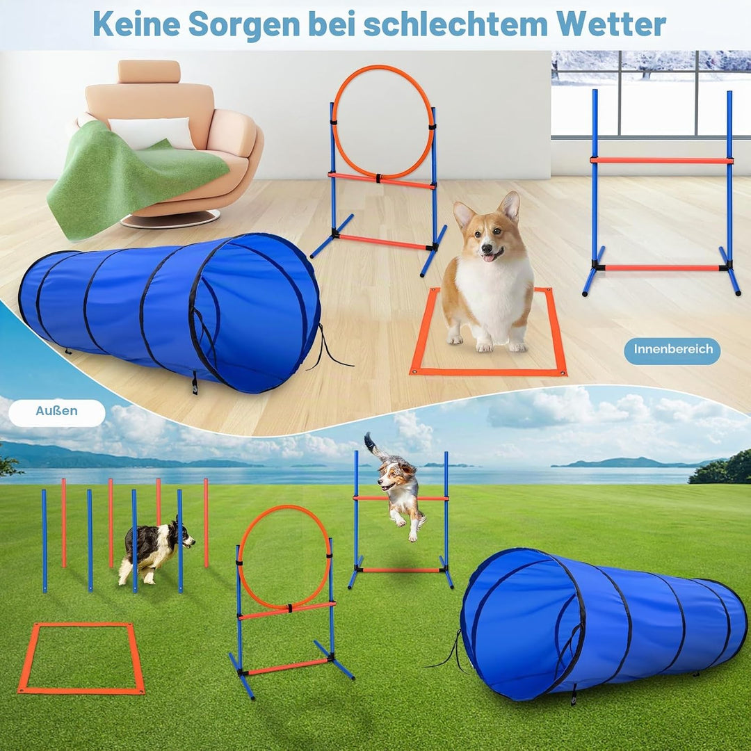 Agility Ausrüstungs Set für Hunde Agility Set mit 170CM Hundetunnel, Hindernisse mit Hundetunnel, 8
