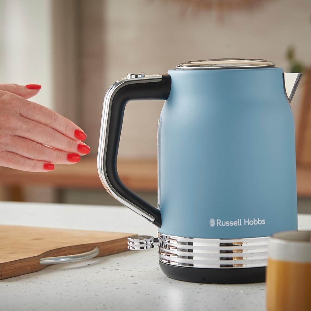 Russell Hobbs Wasserkocher [1,7L, 2400W] Hanley Retro Blau (Edelstahl, Vintage Design, Perfect Pour