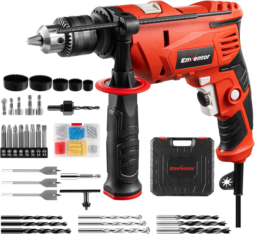 ENVENTOR 900W Schlagbohrmaschine, Elektrische Bohrmaschine mit 36 Stück Zubehör, 2-in-1 Funktion,
