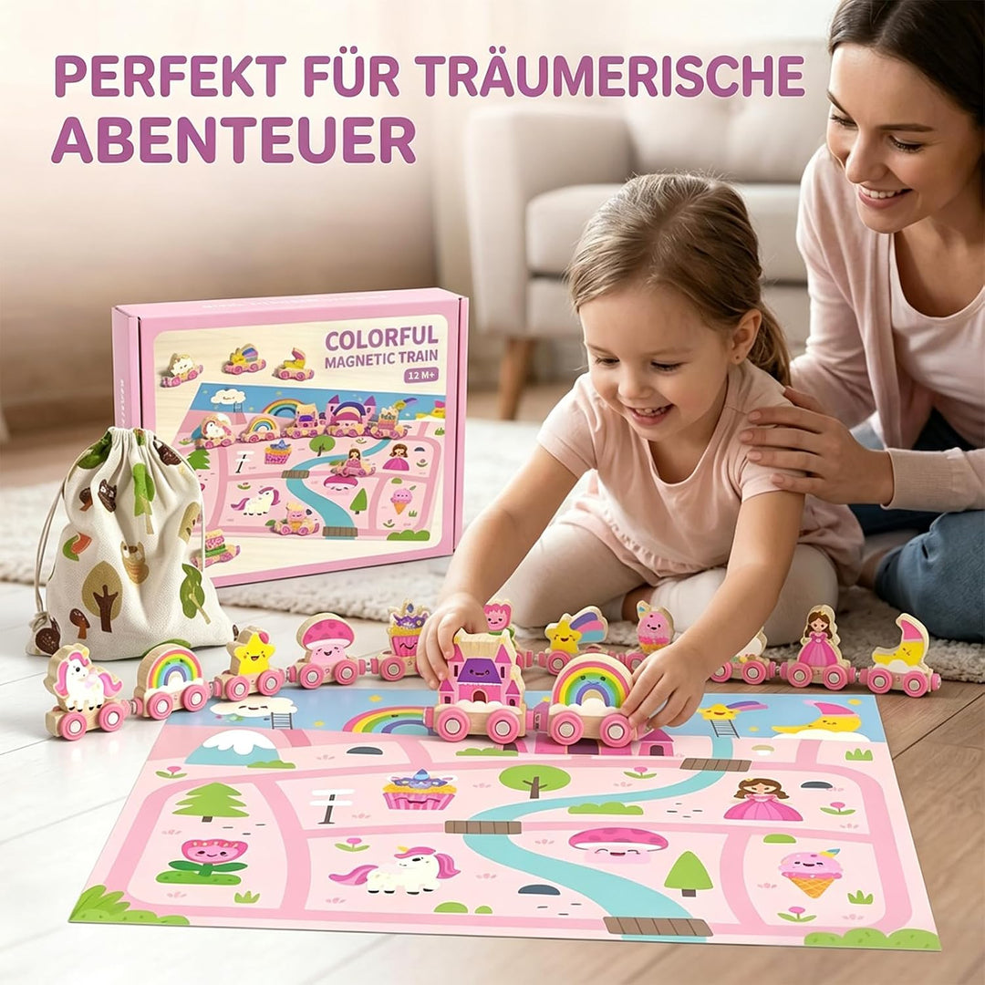 Einhorn Geschenke für Mädchen 1 2 3 4 Jahre: Magnetic Zug Holzspielzeug Prinzessin, Montessori Lerns