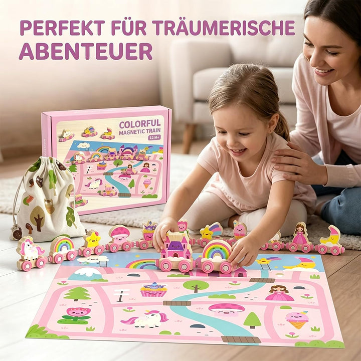 Einhorn Geschenke für Mädchen 1 2 3 4 Jahre: Magnetic Zug Holzspielzeug Prinzessin, Montessori Lerns