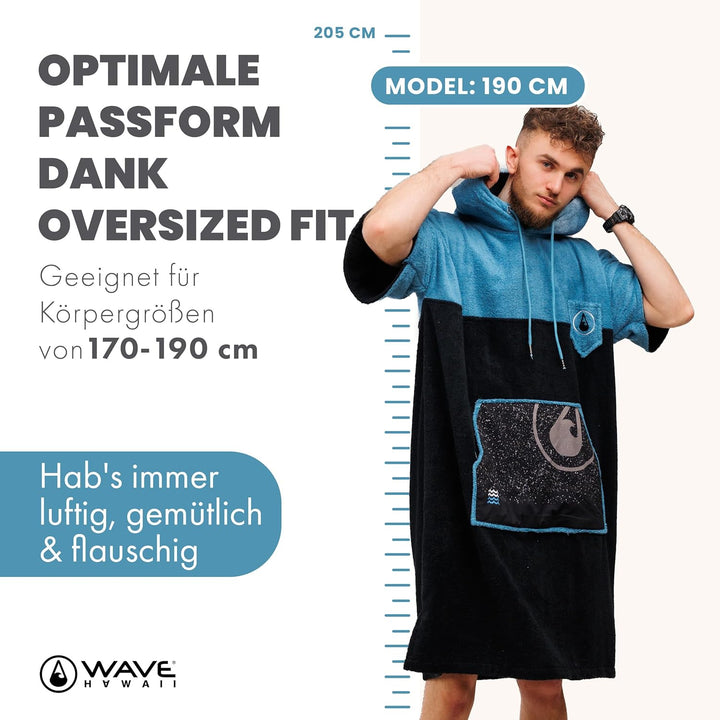 WAVE HAWAII Bade-Poncho für Damen & Herren | Grösse L, 170-200cm | 100% Baumwolle Surf-Poncho | Velo