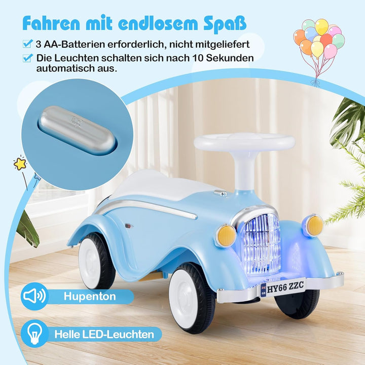 COSTWAY Rutschauto, klassisches Rutschfahrzeug mit Lenkrad & Hupe & LED-Scheinwerfer, Kinderfahrzeug