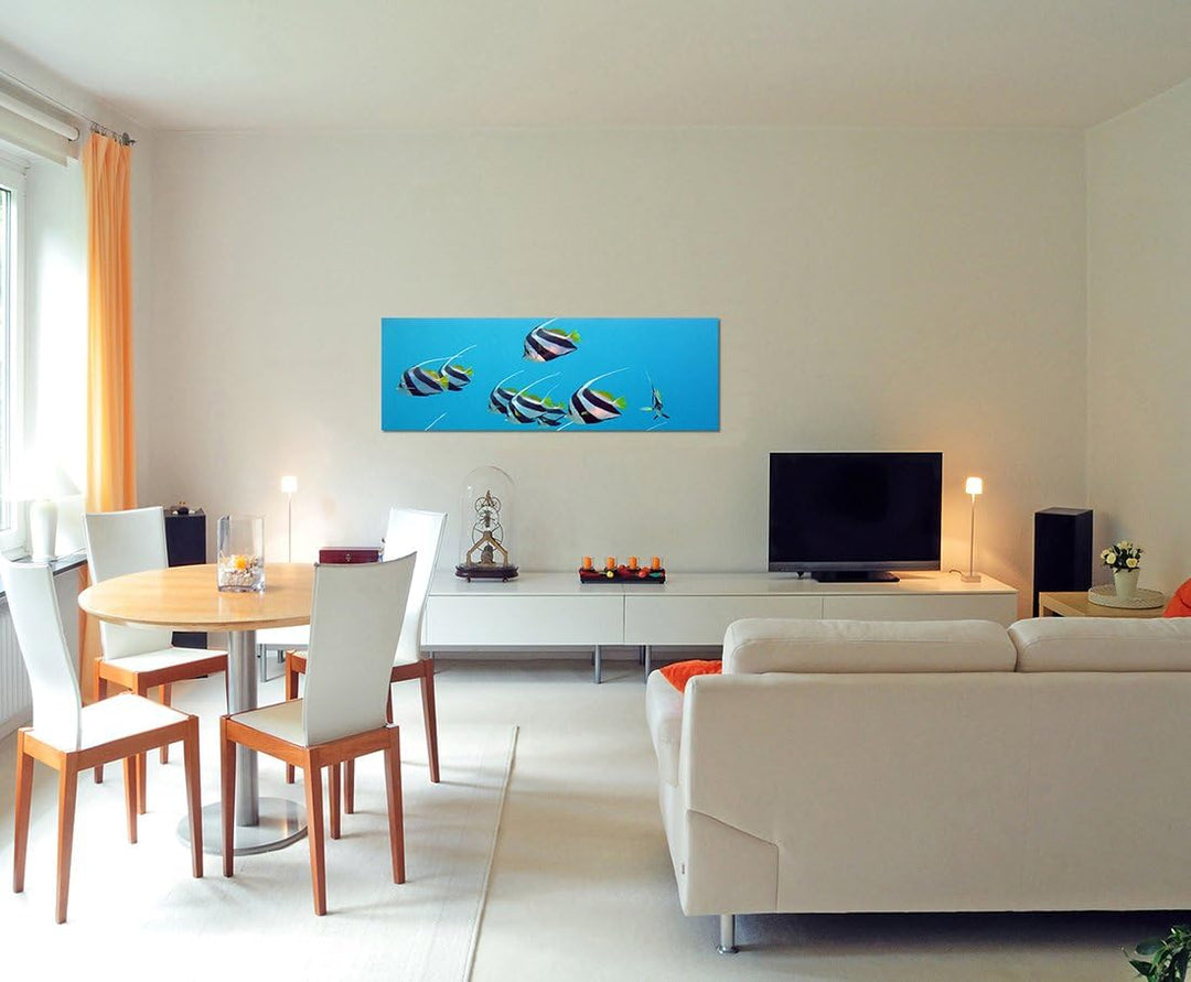 Paul Sinus Art Panoramabild auf Leinwand und Keilrahmen 150x50cm Rotes Meer Unterwasser Fische exoti