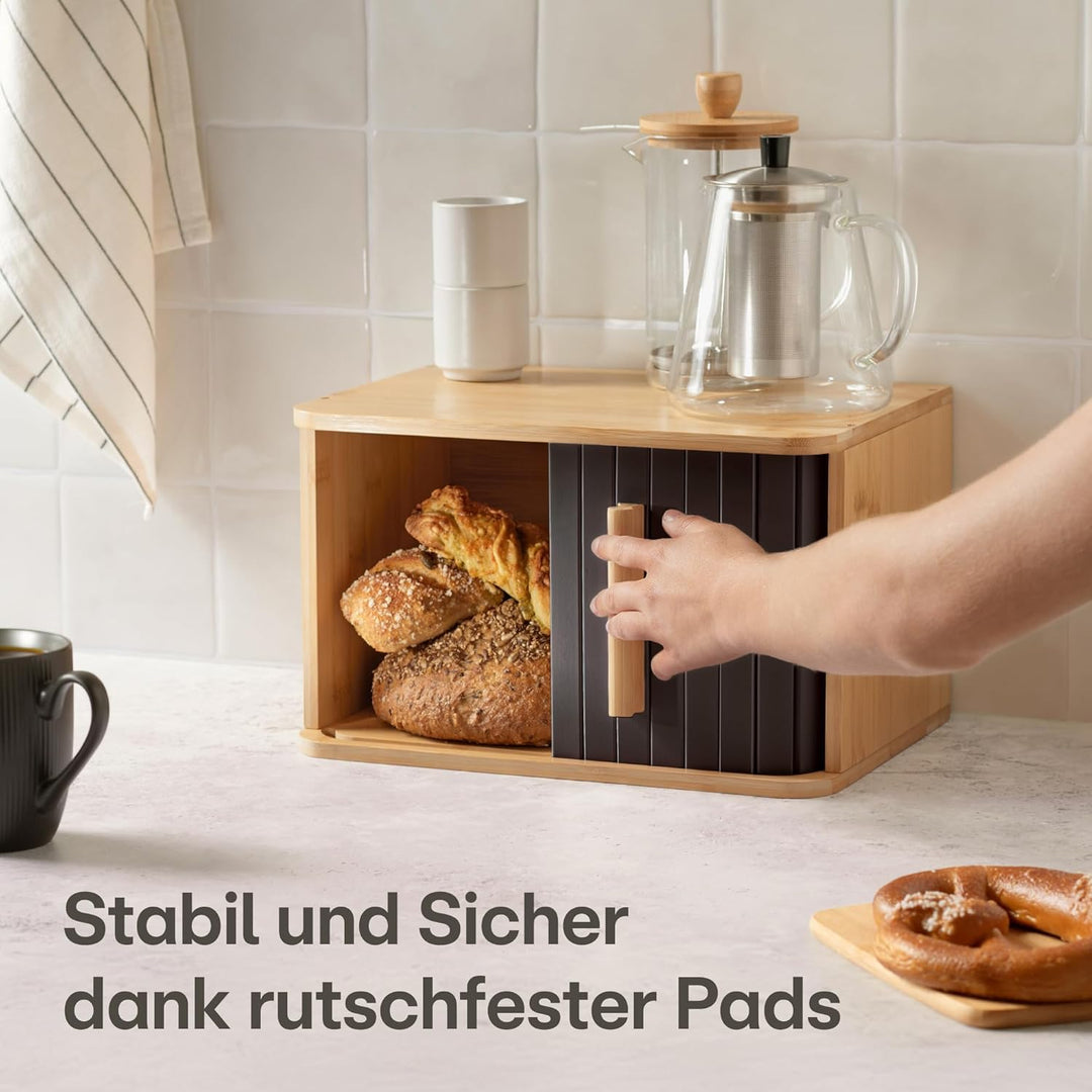 Praknu Brotkasten klein aus FSC® Holz mit Schiebetür - Brotaufbewahrung 33x23cm - Platzsparend und s