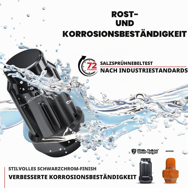 White Knight 3807BK-20AM M12 x 1,50 Radmuttern mit Schlüssel, Schwarz, Chrom, 20 Stück 20er-Pack sch
