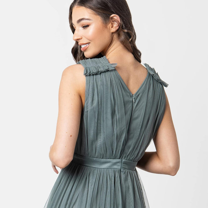 Maya Deluxe Ärmelloses Abendkleid mit Gerafftem V-Ausschnitt & Hoher Taille - Hochzeitsgast Kleid Da