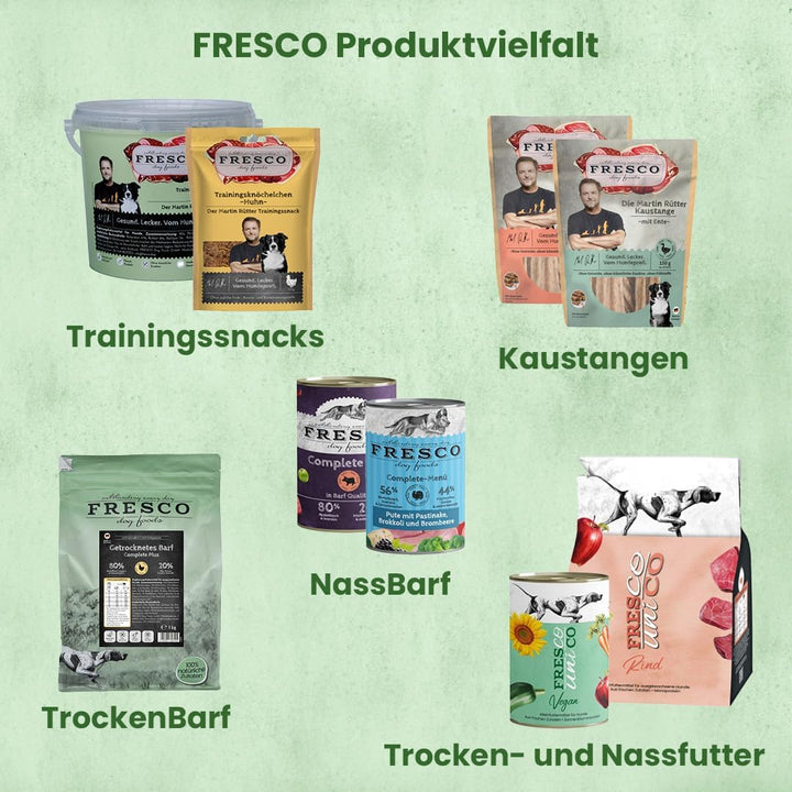Fresco Dog Martin Rütter Trainingsknöchelchen Pferd 1kg-Eimer | getreidefreies Hundefutter | Trainin