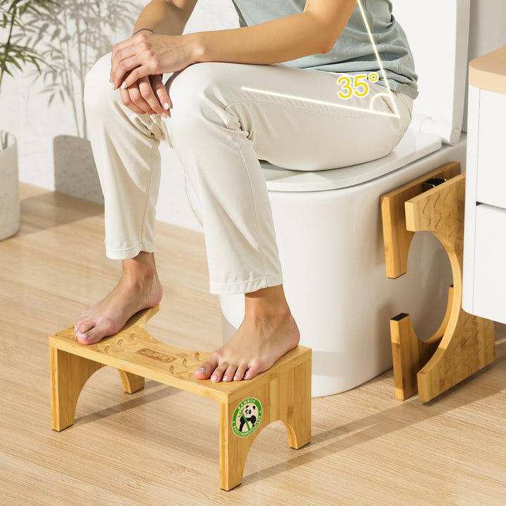 DEANIC Bambus Toilettenhocker für Erwachsene, Natürlicher Klappbarer Badhocker mit Anti-Rutsch-Pads,