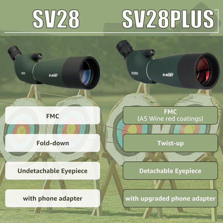 Svbony SV28PLUS Spektiv für Zielschiessen, 25-75×70mm BAK4 A5 Weinrotes FMC Objektiv, Spektive mit T