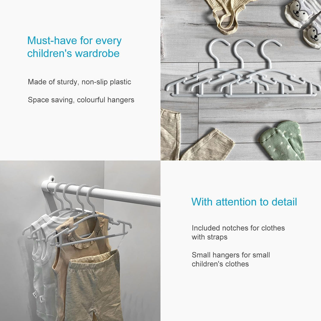 10x Kleiderbügel für Kinder aus Kunststoff in Weiss - 25.8 x 15 x 0.3 cm - Kinderkleiderbügel für Kl