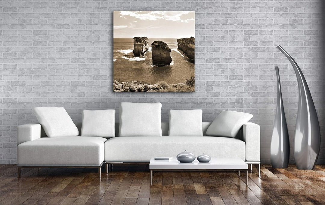 deyoli Felsenküste in Australien im Format: 60x60 Effekt: Sepia als Leinwandbild, Motiv auf Echtholz