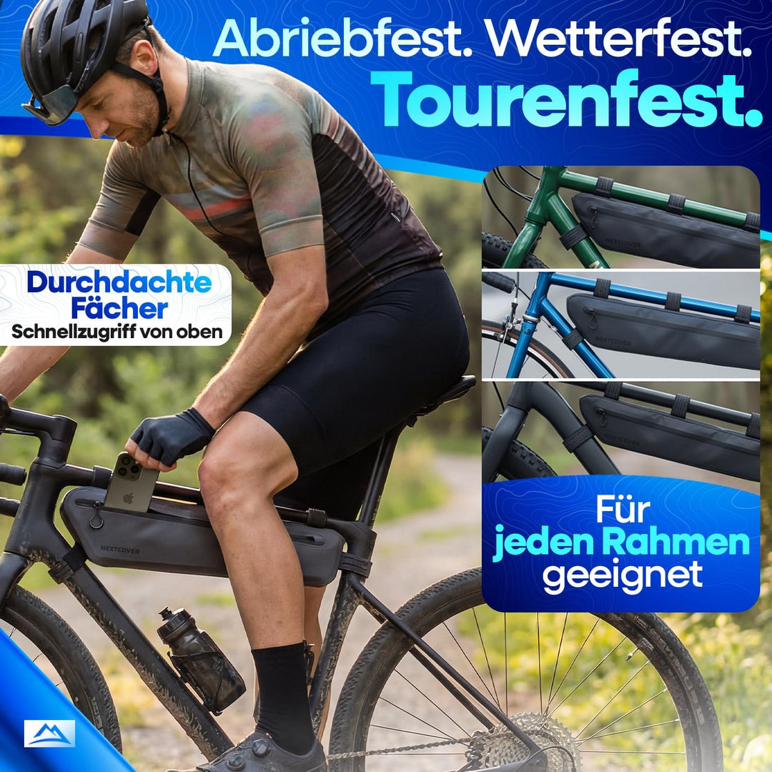 Nextcover® Bikepacking Rahmentasche [42 cm] I Fahrradtasche Rahmen - 100% Wasserdicht Dank AquaShiel