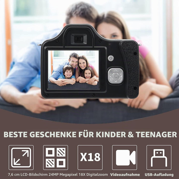 HD-DSLR-Kamera mit 18-fachem Zoom, 3-Zoll-LCD-HD-Bildschirm, CMOS 5 MP, Bis zu 24 MP Sensor, F/2,9 F