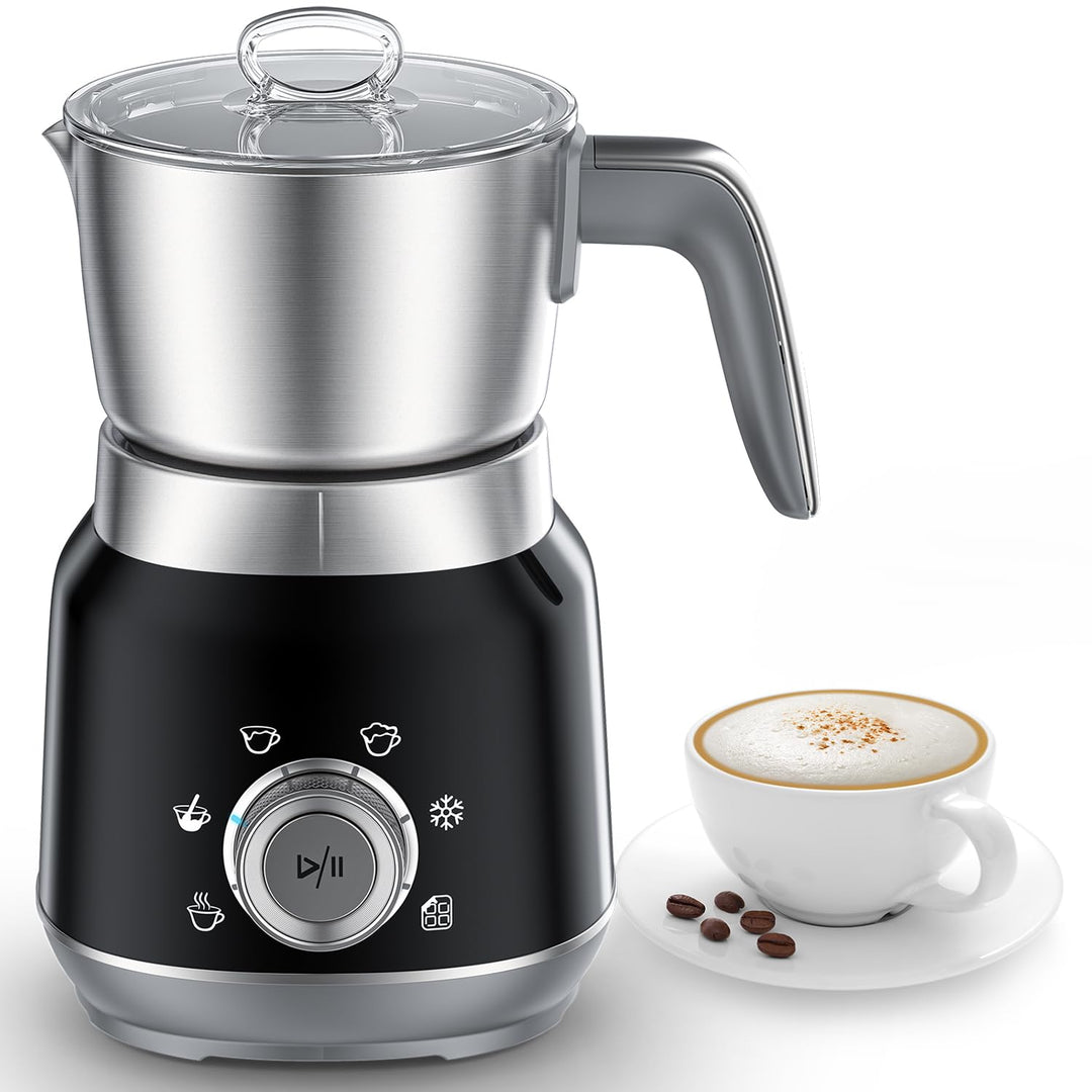 6-in-1 Elektrischer Milchschäumer und Dampfer mit abnehmbaren Bechern, Automatischer Kalter und Warm