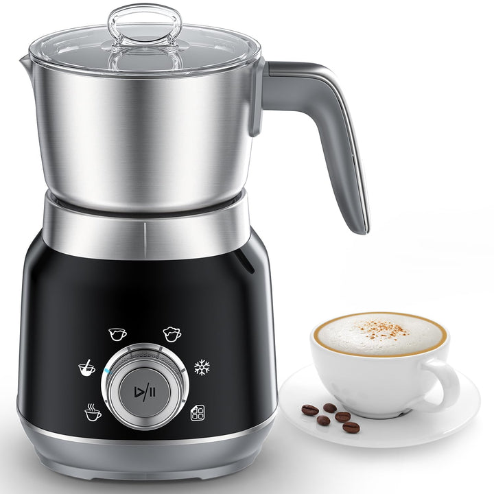 6-in-1 Elektrischer Milchschäumer und Dampfer mit abnehmbaren Bechern, Automatischer Kalter und Warm