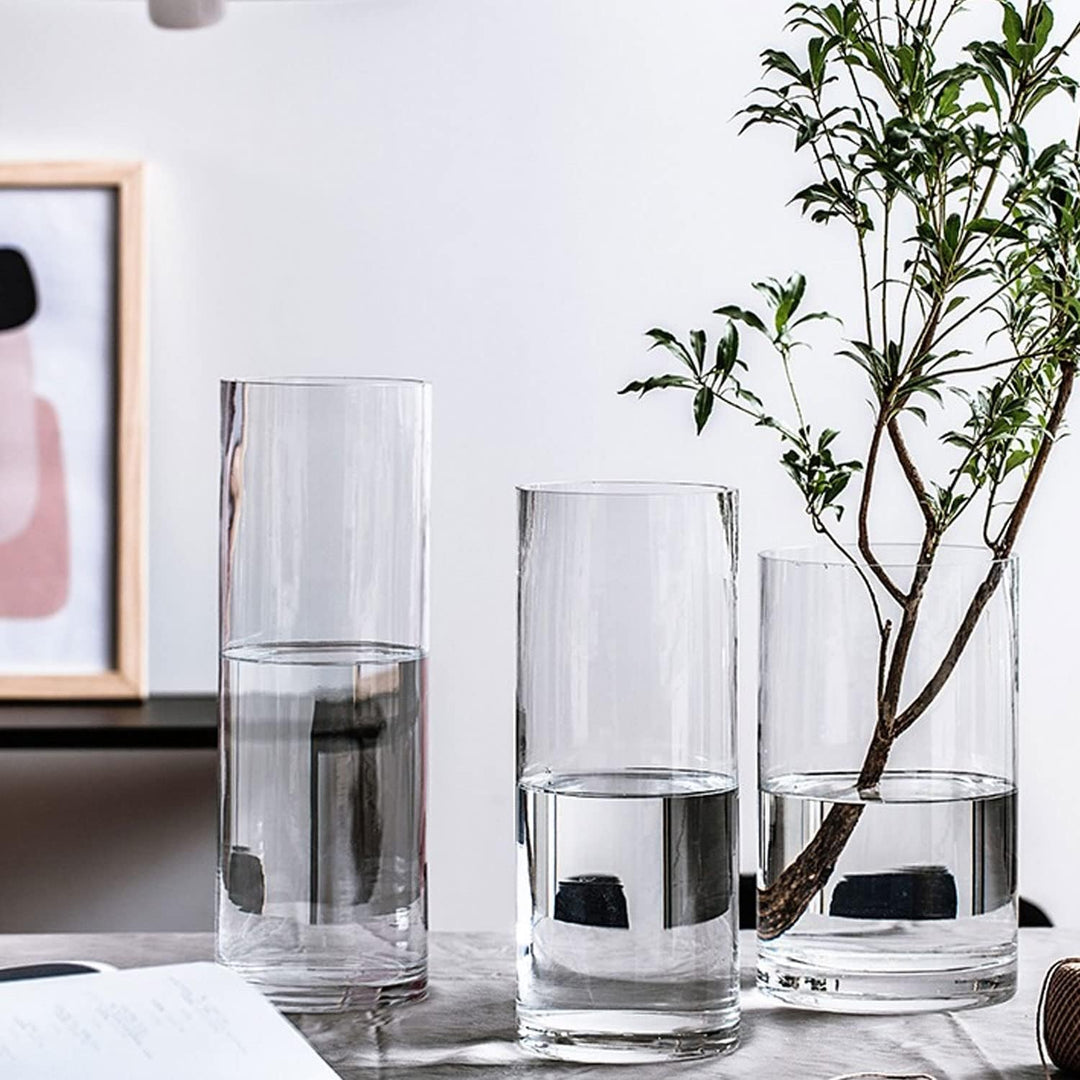 TSKDKIT Glas Blumenvase Modern Zylinder Vase, Handgemacht Kristall Vasen 20cm Hoch, Kerzenhalter Gla