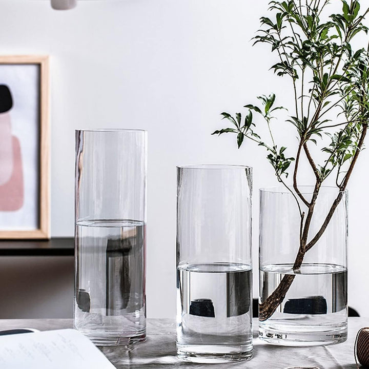 TSKDKIT Glas Blumenvase Modern Zylinder Vase, Handgemacht Kristall Vasen 20cm Hoch, Kerzenhalter Gla