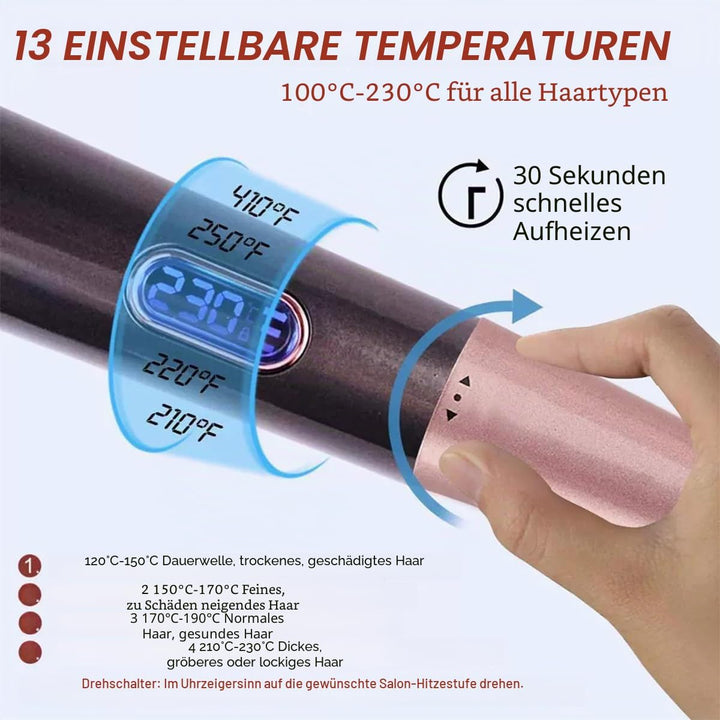 2-in-1 Glätteisen & Lockenstab: LCD-Temp.display, 10 Temp.-Stufen (140-230°C), 3D-Floating-Platten,
