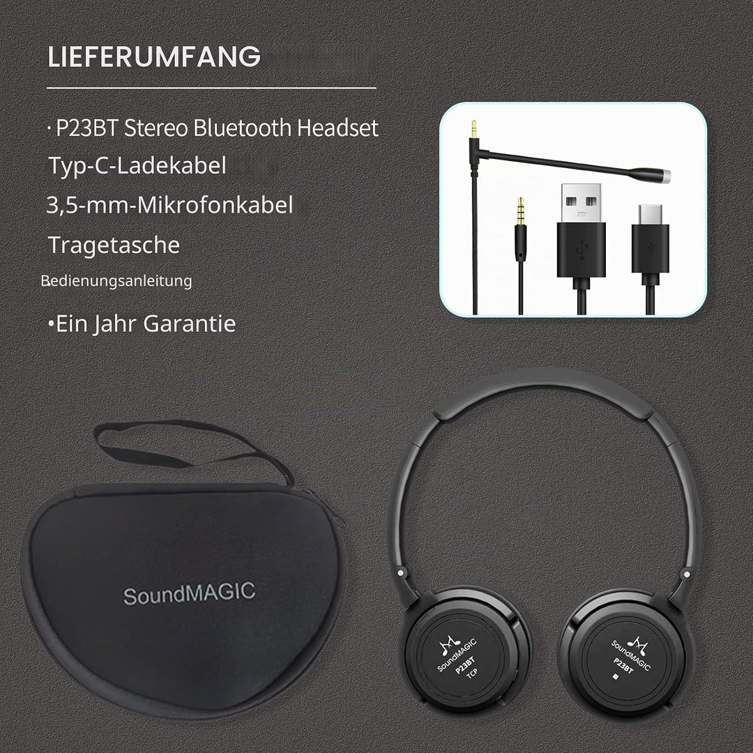 SoundMAGIC P23BT Handy On-Ear Bluetooth Headphones, CVC Noise Cancelling Microphone HiFi Sound Stabl