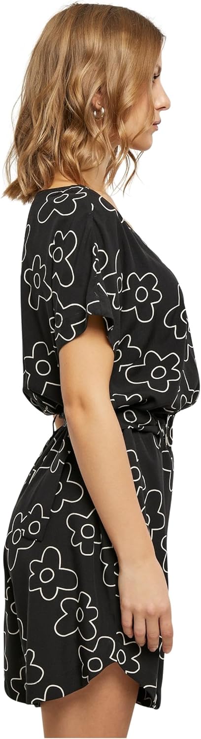 Urban Classics Damen Ladies Short Viscose Belt Jumpsuit T-Shirt XS Blackflower, XS Blackflower