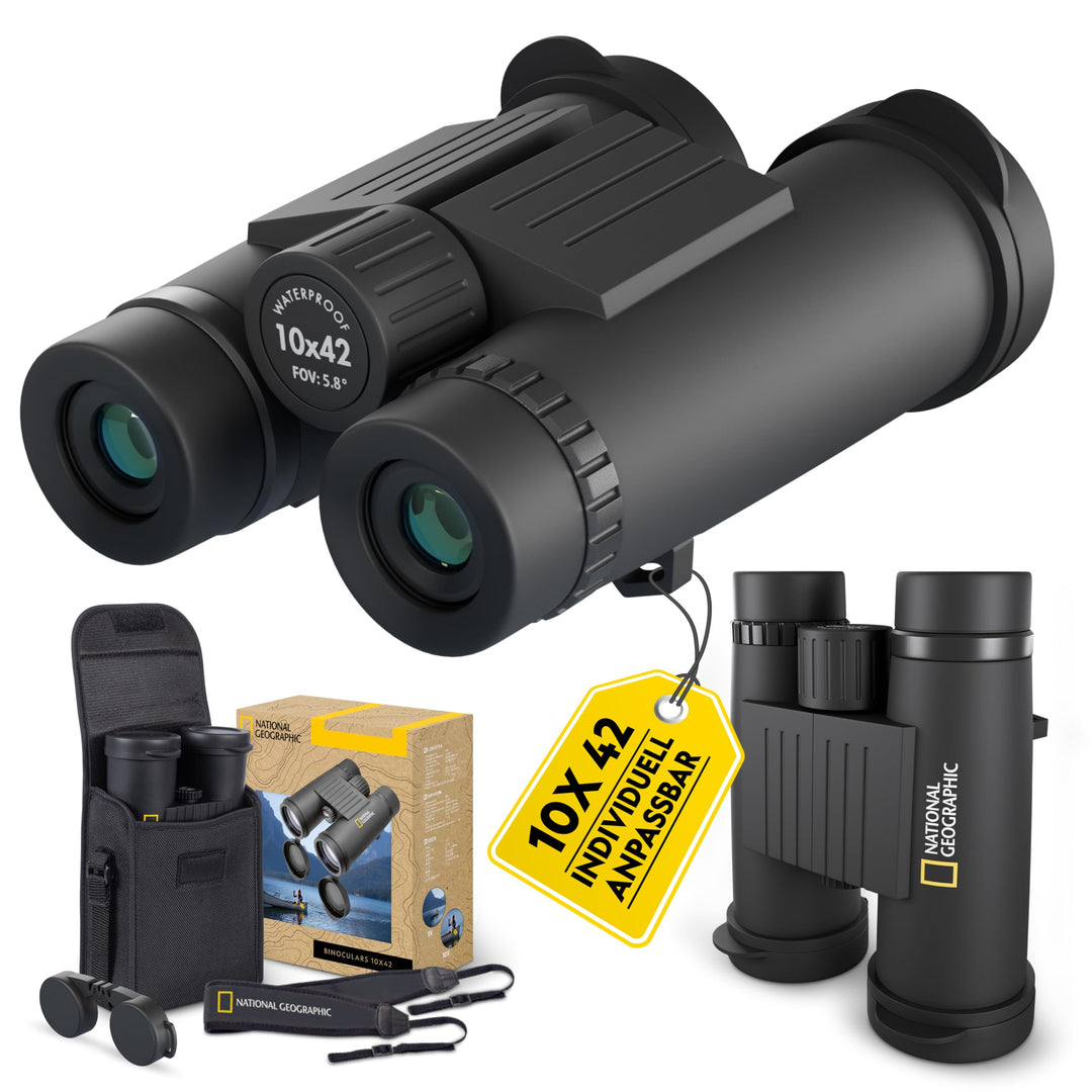 National Geographic Fernglas 10x42 Dachkant wasserdicht mit voller Mehrschichtvergütung, Mitteltrieb