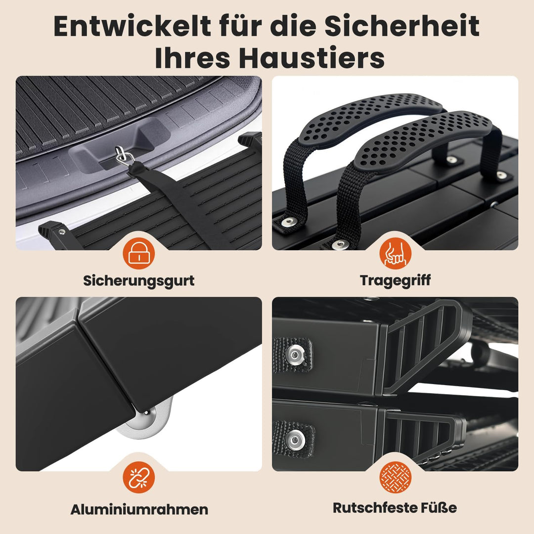 Hundeautorampe 170 x 41 cm,Extralange klappbare Hundetreppe mit Rutschfester Oberfläche, Schwerlast