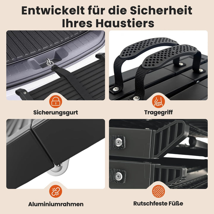 Hundeautorampe 170 x 41 cm,Extralange klappbare Hundetreppe mit Rutschfester Oberfläche, Schwerlast