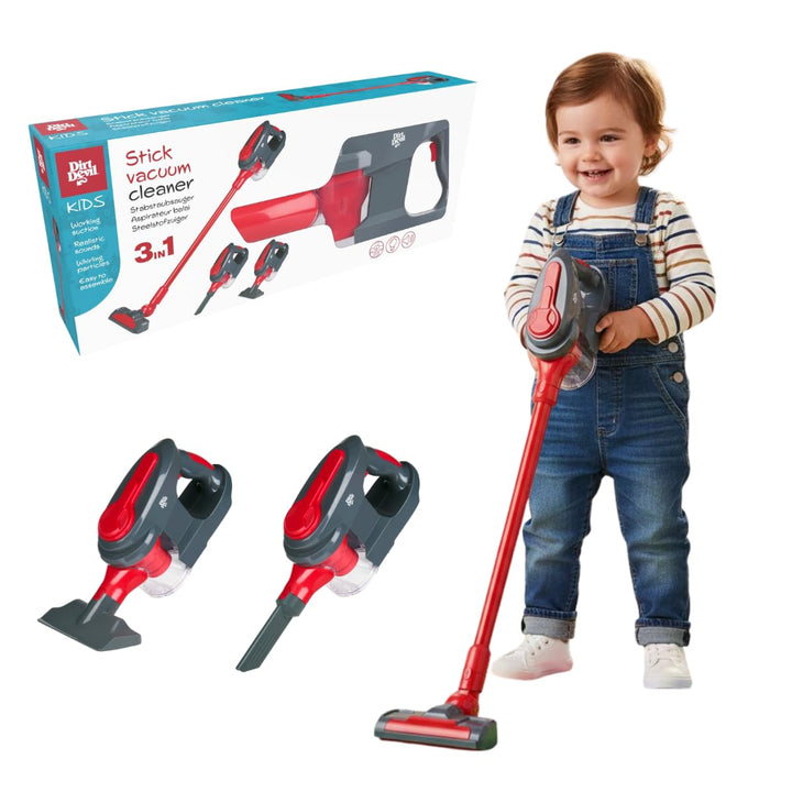Dirt Devil Spielzeug Staubsauger 3-in-1 - Kinderstaubsauger mit 2 Aufsätzen - Funktionierende Saugfu